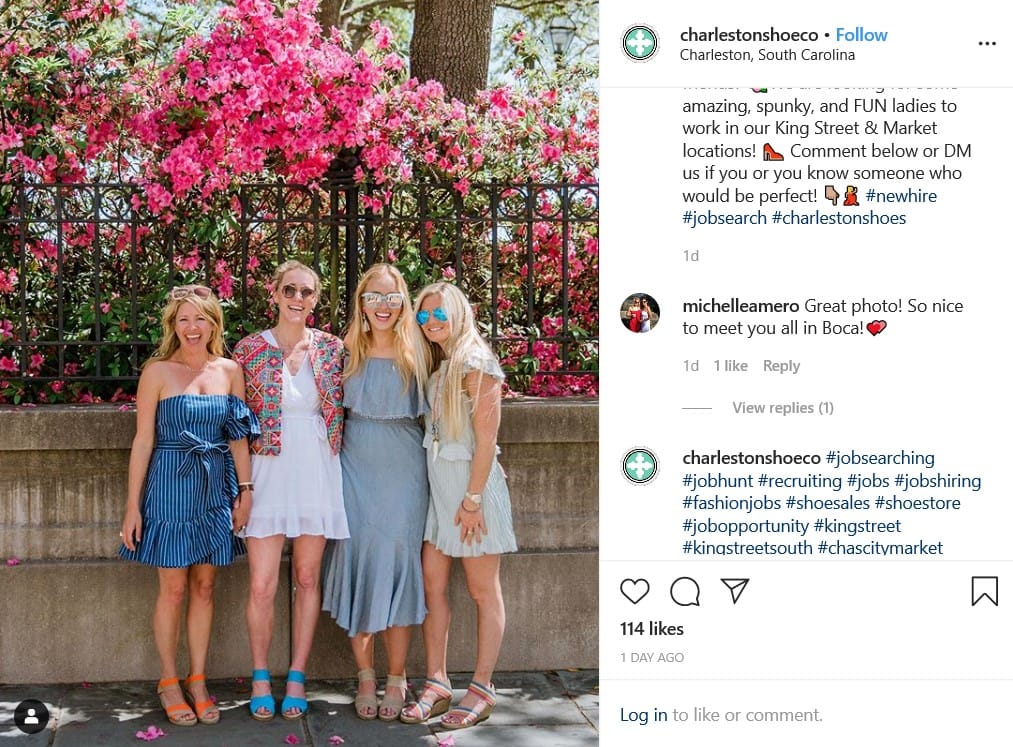 rekrutierung-hashtag-instagram-1 | Easy Affiliate Ein Instagram-Post, in dem ein Schuhunternehmen mehrere Hashtags für die Personalbeschaffung verwendet.