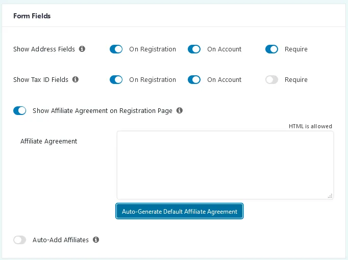 Einfache Einstellungen für Affiliate-Formularfelder