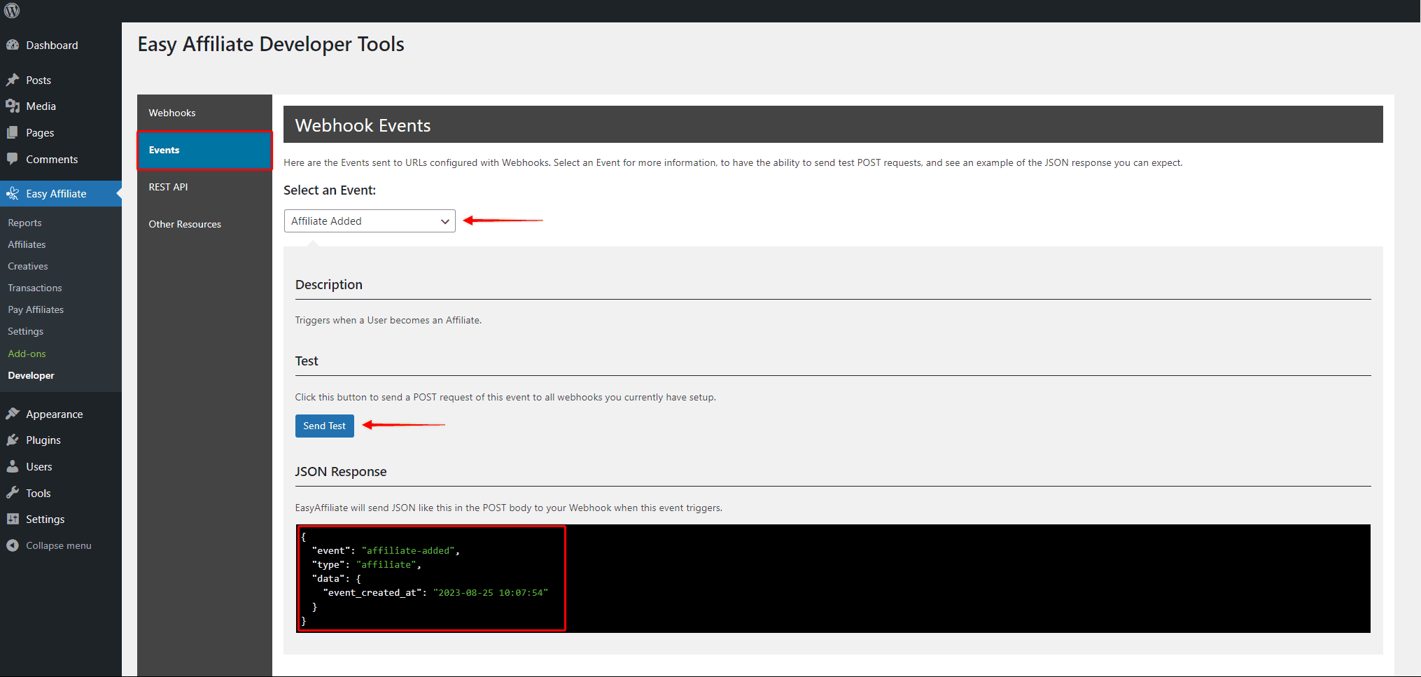 ea-dev-events | Easy Affiliate Easy Affiliate Developer Tools - Eventos
