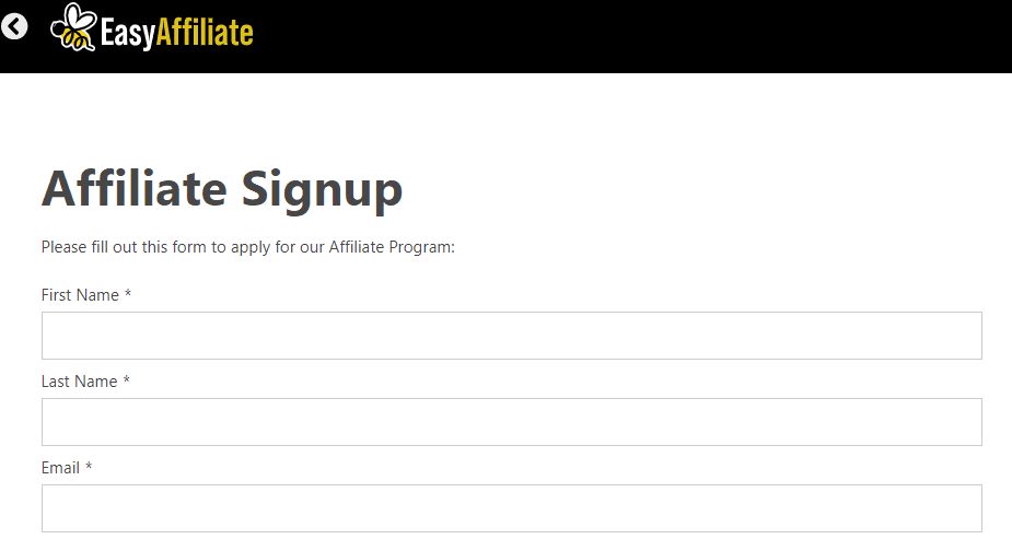 Anmeldeformular für das Easy Affiliate-Partnerprogramm 